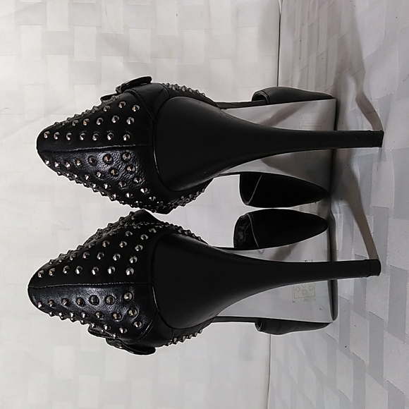 Bebe Black Leather Studded Stiletto Heels - Picture 16 of 16